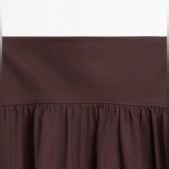 Massimo Dutti Skirt w Yoke Detail | Chocolate 100% Cotton Midi. Quiet Luxury NWT - Picture 7 of 12